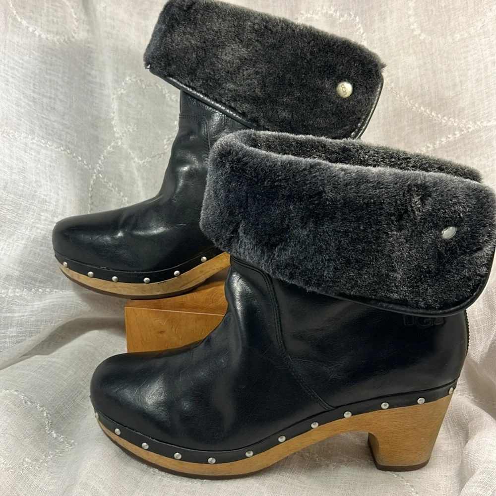 UGG leather and wooden clog ankle boot
